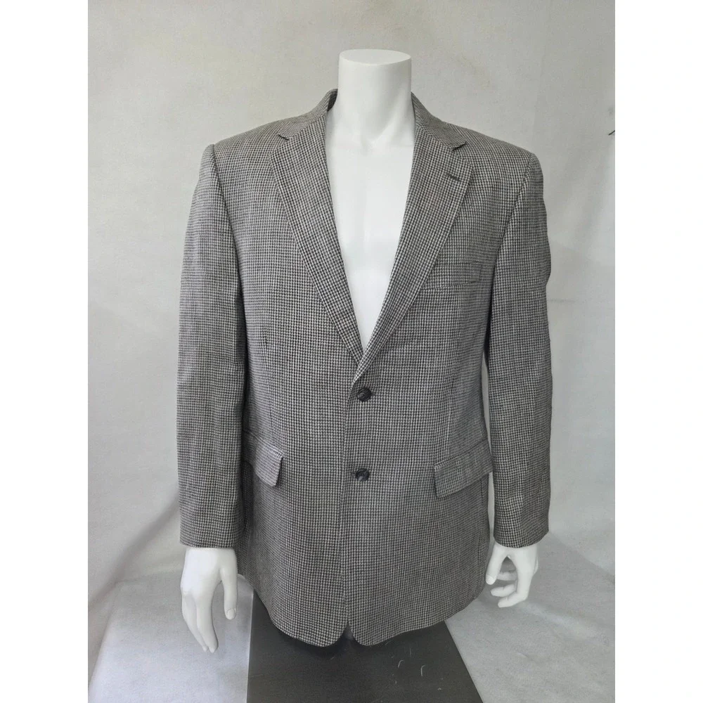 Stafford Mens 42R Silk Houndstooth Blazer Sport Coat Grey Black 2 Button Jacket